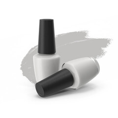Black and white nail polish bottles with brush strokes, isolated on white background
