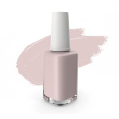 Pink nail polish bottle with brush stroke isolated on white background