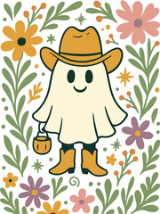 Floral Ghost Boho Halloween T Shirt Pumpkin Botanical Autumn Spooky Graphic Tee