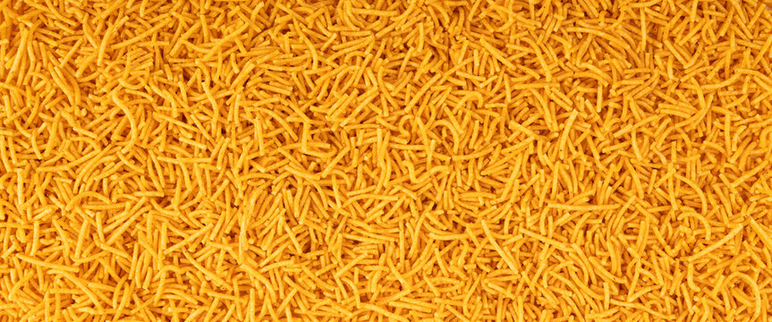 Aloo bhujia indian snack isolated. Crispy potato and chickpea flour strips, alu bhujiya sev