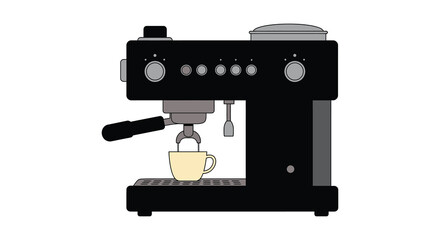 A simple illustration of a black espresso machine making coffee
