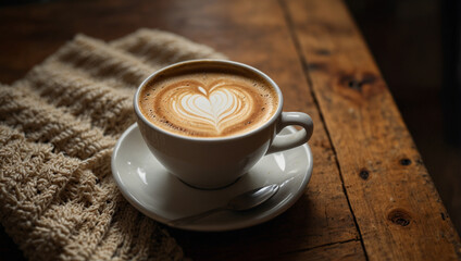 cup of cappuccino with white cremy heart 