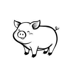 Obraz premium domestic pig. domestic pig simple black and white line art vector logo
