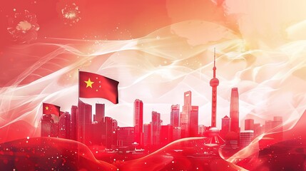 National Day background pictures capture the essence of patriotism and celebration, showcasing vivid red flags waving proudly against clear blue skies, intricate flower arrangements lining city street