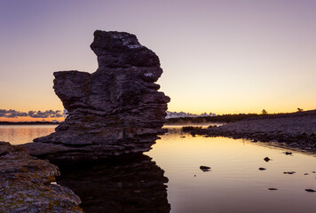 sunrise at the limestone formation in Gotland