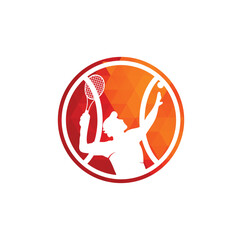 Tennis and tennis player hits the ball with a tennis racket, logo template.