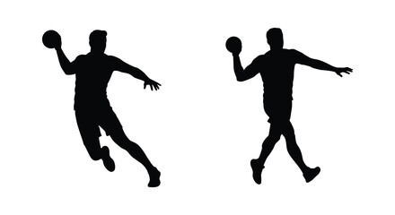 Two silhouetted figures engaged in a dynamic handball or throwing action