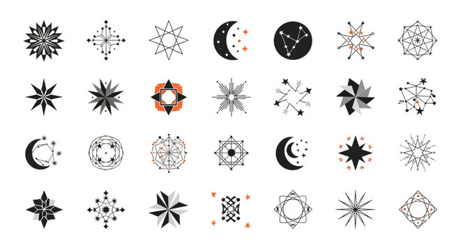 Collection of Celestial and Geometric Symbols and Icons.