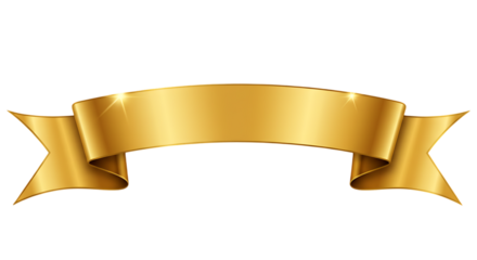 A lustrous golden ribbon banner with elegantly curved ends perfect for awards and celebrations isolated on white background