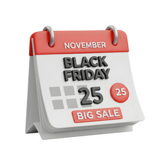 Fototapeta premium Black Friday, a day on the calendar, huge sale, 3D rendered icon on a white background