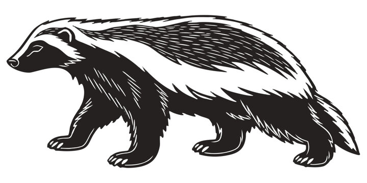 Honey Badger Silhouette &ndash; Realistic Vector Illustration of a Honey Badger, Side View, Isolated on Transparent Background