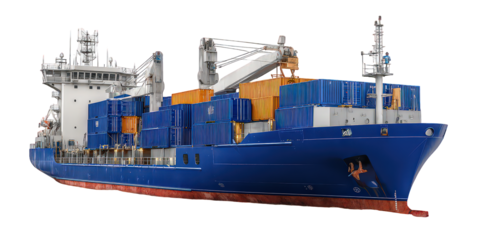 Blue Cargo Ship with Orange Containers
