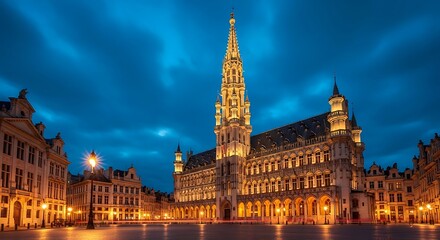 Obraz premium Belgian Grand Place at Night.