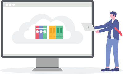 Cloud Computing, Data Storage, Remote Access Concept with Character.
