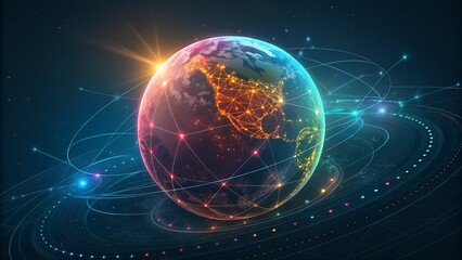 Digital Intelligence Planet Visualization Glowing Sphere Abstract Technology.
