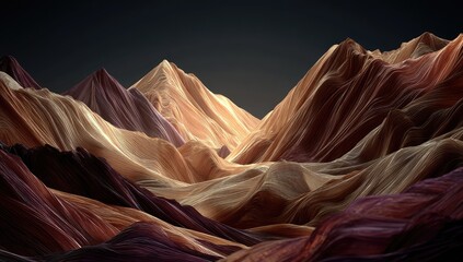 Fabric-like mountains, warm hues, dramatic light