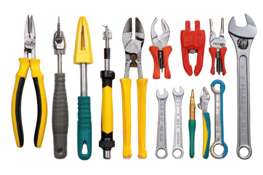 Assorted Hand Tools on Black Background