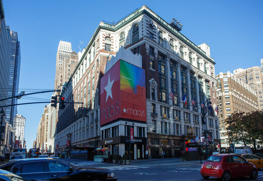 Macys Megastore, and Typical skyscraper buildings at Midtown New York City, USA