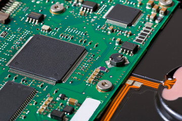 Hard drive with electronic componensts detail.