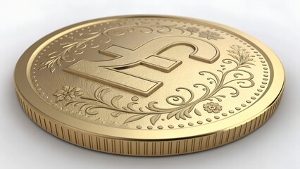 Gold coin with UK currency symbol.