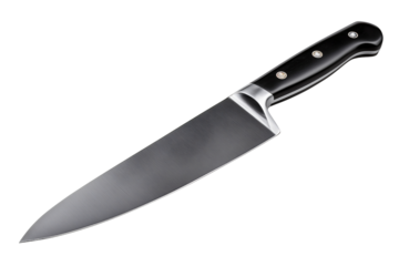 Gleaming 8-inch Chef's Knife: Satin Blade with Subtle Bevel on Black