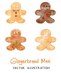Watercolor Christmas Gingerbread Cookies. Vector collection.
