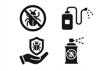 Pest control solid icon set. Bug prevention and insect management glyph collection. Vector symbols for extermination, disinfection service, protection, and repellent spray.