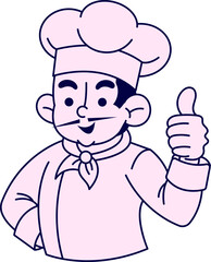 Cartoon Chef Giving a Thumbs Up with a Smiling Expression in White and Black