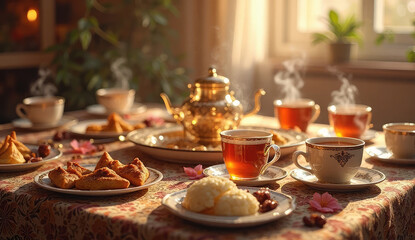 Fototapeta premium Delicious, gourmet samosas garnished with edible flowers.