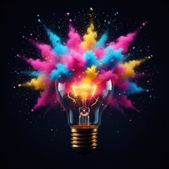 Colorful Explosion of Ink in Light Bulb Conceptual Art Image