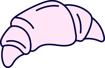 A simple illustration of a pink croissant on a black background in vector style