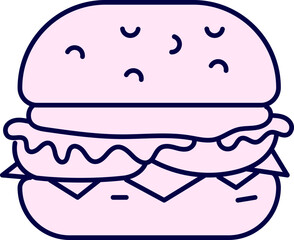 Minimalist Hamburger Illustration with Outline, Simple and Bold Cartoon Style Design