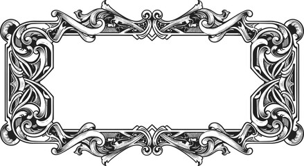 Vintage ornamental frame vector, decorative antique border design, retro floral artwork illustration, elegant classic pattern, detailed engraving style, black white