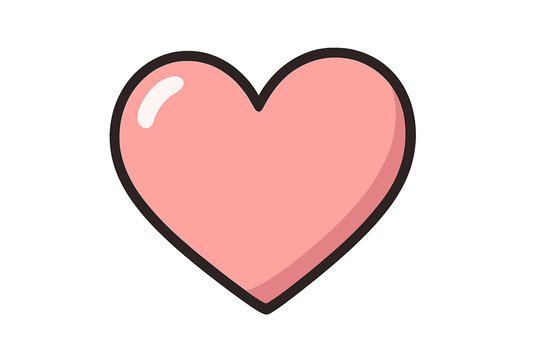 Cute cartoon soft pink heart icon. Simple glossy love symbol for Valentine's Day. Romantic sticker for wedding design. Isolated passion emoji graphic element for projects.
