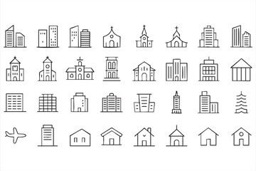 Building and architecture vector icons set for city, urban, and real estate design