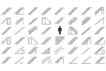 Stairs and step outline illustrations for access, climb, and interior design themes