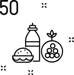 Fifty number icon with food and drink elements numeral