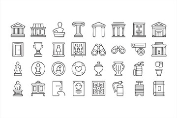 Collection of museum building and statue vector symbols for history graphics