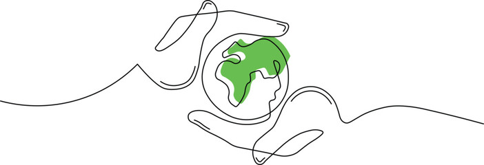 Protecting our Vibrant World with Gentle Hands - A Symbol of Environmental Care and Sustainability, Minimalist Line Art Style for Eco-Conscious Brands
