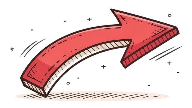 Red curve arrow doodle icon. Arrow cartoon illustration. - Powered by Adobe