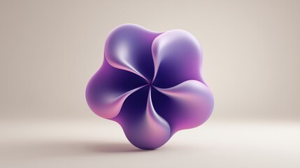Fototapeta premium A 3D abstract shape resembling a flower with smooth, curved petals in shades of purple and pink. The background is neutral and minimalistic.