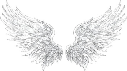 Obraz premium Detailed Vector Outline Wings on White Background for Creative Designs