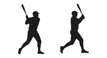 Silhouettes of baseball players in mid swing action a dynamic sporting scene