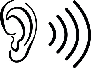 Ear listening sound waves icon hearing symbol audio communication sign illustration isolated on white background