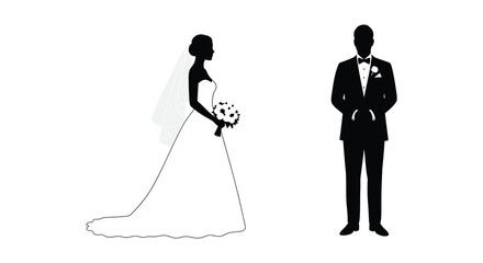 Silhouette of a bride and groom standing face to face wedding theme