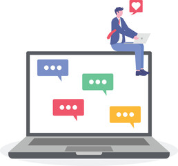 Flat chat and messages with people characters concept. Outline design style minimal vector illustration for landing page,

