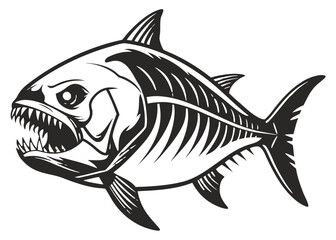 Fototapeta premium Piranha Silhouette – Realistic Vector Illustration of a Piranha, Side View, Isolated on Transparent Background