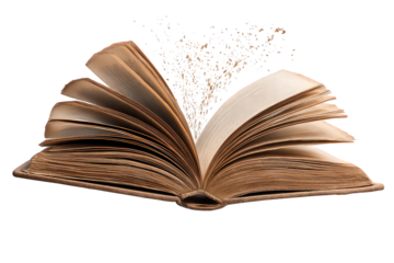 Open Antique Book with Glowing Pages and White Splashes