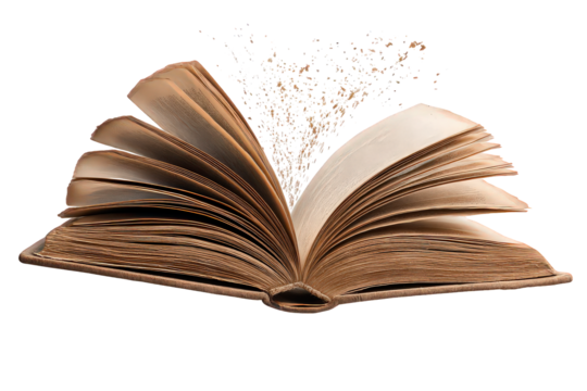 Open Antique Book with Glowing Pages and White Splashes