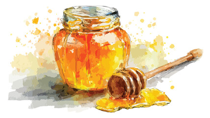 Elegant Watercolor Honey Jar Vector Illustration for Sweet Golden Food Designs